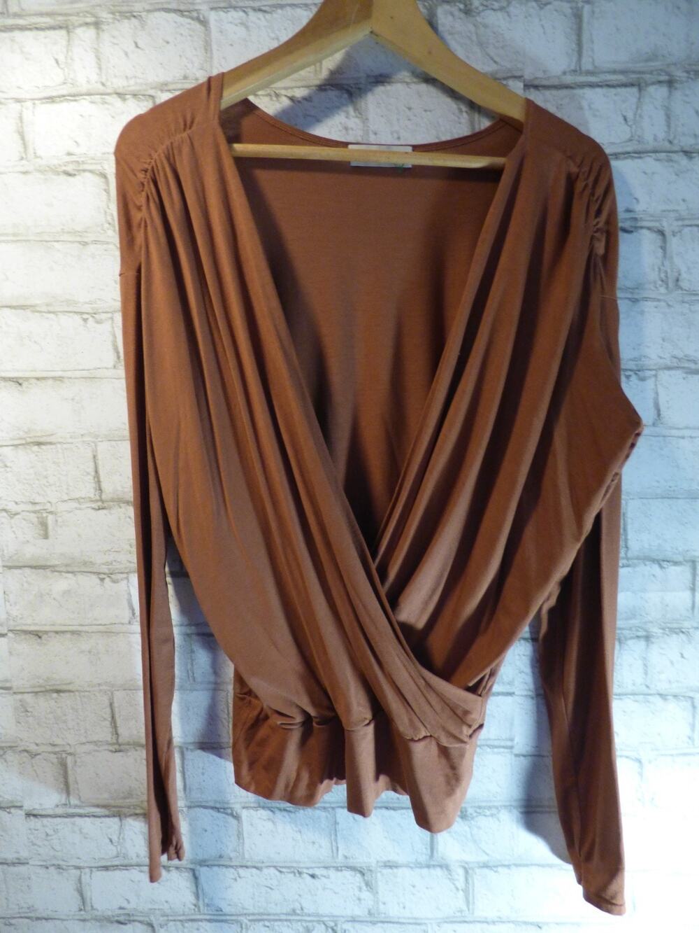 Michael Stars Tobacco Brown Surplice V-neck Wrap Blouse Small NEW